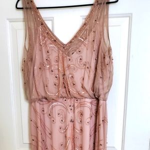 Elegant Adrianna  Papell, Floor length beaded gown. With Furry Cover Up.